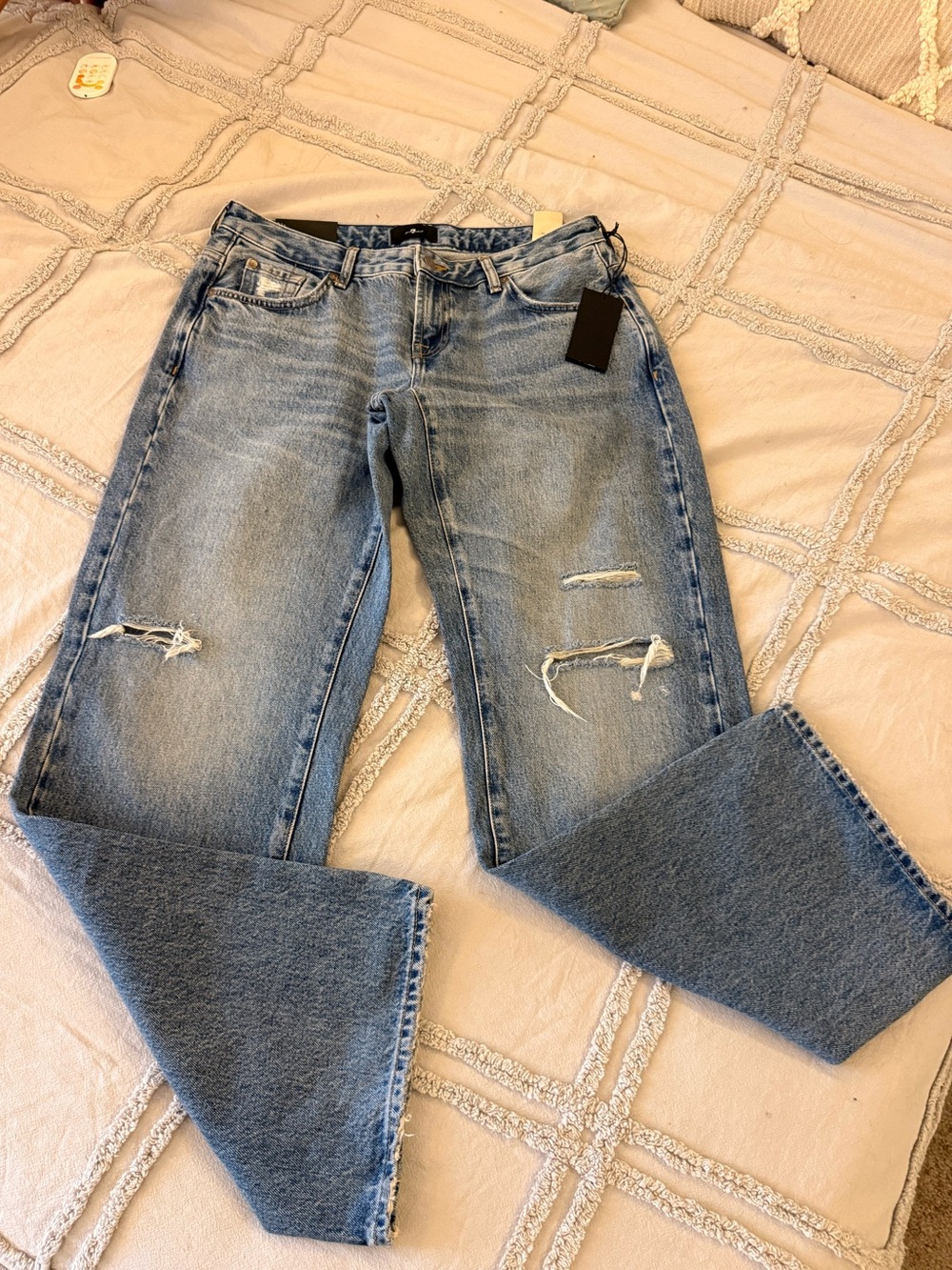7 For All Mankind Light Blue Distressed Straight Leg Jeans